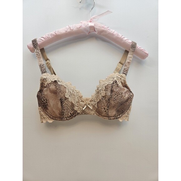 Whimsy Other - Whimsy 32D Women's Unpadded Underwire Bra 32 D Animal Print Lace Nude Taupe